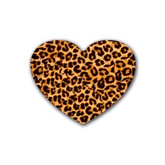 Leopard Skin Texture Macro, Brown Rubber Coaster (heart) by kyorashop23