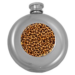 Leopard Skin Texture Macro, Brown Round Hip Flask (5 Oz)