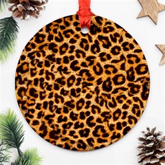 Leopard Skin Texture Macro, Brown Round Ornament (two Sides)