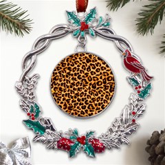 Leopard Skin Texture Macro, Brown Metal X mas Wreath Holly Leaf Ornament by kyorashop23