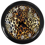 Leopard Skin Texture, Macro, Brown Wall Clock (Black) Front