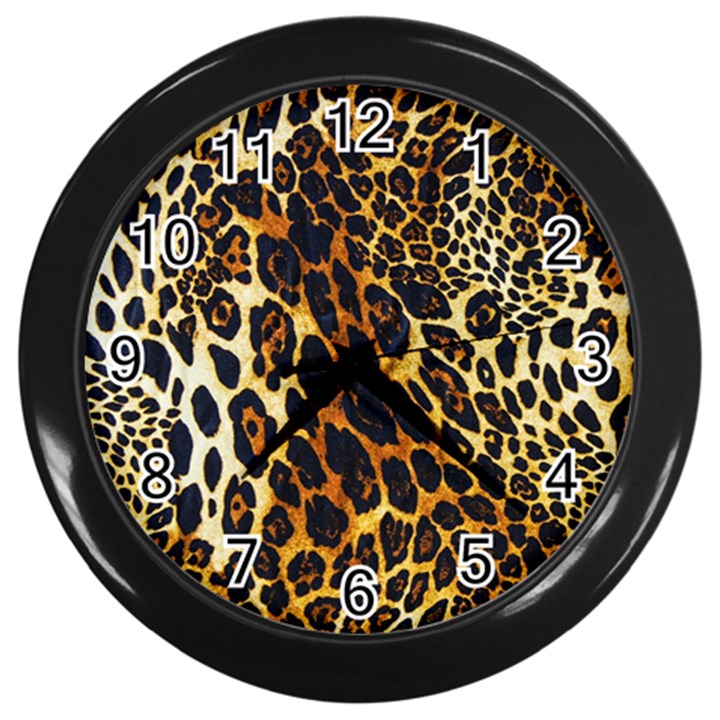 Leopard Skin Texture, Macro, Brown Wall Clock (Black)