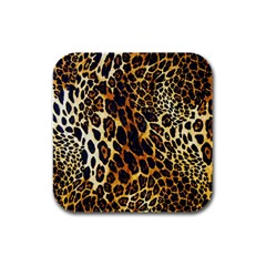 Leopard Skin Texture, Macro, Brown Rubber Square Coaster (4 Pack) by kyorashop23