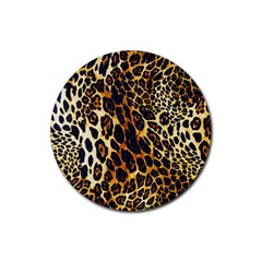 Leopard Skin Texture, Macro, Brown Rubber Round Coaster (4 Pack) by kyorashop23