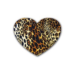 Leopard Skin Texture, Macro, Brown Rubber Heart Coaster (4 Pack) by kyorashop23