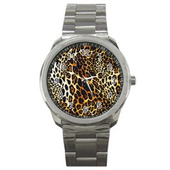 Leopard Skin Texture, Macro, Brown Sport Metal Watch by kyorashop23