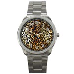 Leopard Skin Texture, Macro, Brown Sport Metal Watch Front