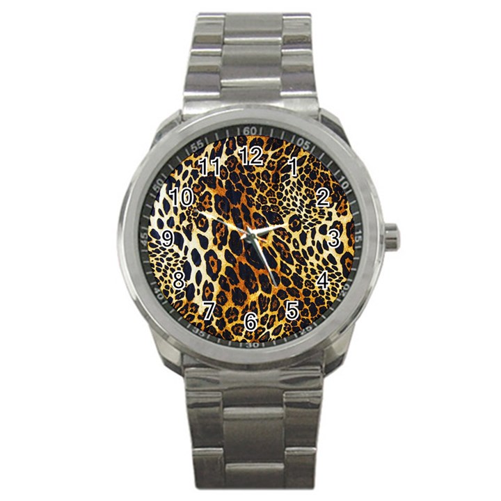 Leopard Skin Texture, Macro, Brown Sport Metal Watch