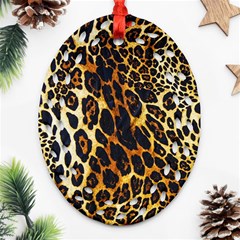 Leopard Skin Texture, Macro, Brown Oval Filigree Ornament (two Sides)