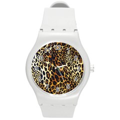 Leopard Skin Texture, Macro, Brown Round Plastic Sport Watch (m)