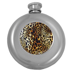 Leopard Skin Texture, Macro, Brown Round Hip Flask (5 Oz)