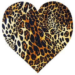 Leopard Skin Texture, Macro, Brown Wooden Puzzle Heart by kyorashop23