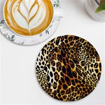 Leopard Skin Texture, Macro, Brown UV Print Round Tile Coaster Front