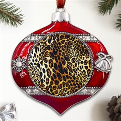 Leopard Skin Texture, Macro, Brown Metal Snowflake And Bell Red Ornament by kyorashop23