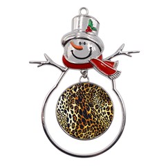 Leopard Skin Texture, Macro, Brown Metal Snowman Ornament by kyorashop23