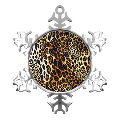 Leopard Skin Texture, Macro, Brown Metal Small Snowflake Ornament