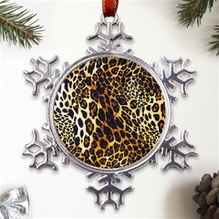 Leopard Skin Texture, Macro, Brown Metal Large Snowflake Ornament by kyorashop23