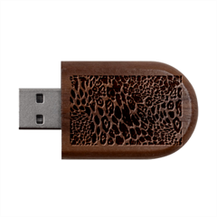 Leopard Skin Texture, Macro, Brown Wood Oval Usb Flash Drive by kyorashop23