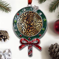 Leopard Skin Texture, Macro, Brown Metal X mas Lollipop With Crystal Ornament by kyorashop23