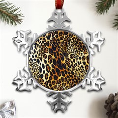 Leopard Skin Texture, Macro, Brown Metal Small Snowflake Ornament by kyorashop23