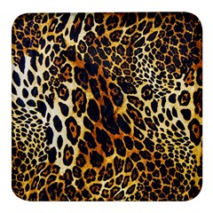 Leopard Skin Texture, Macro, Brown Square Glass Fridge Magnet (4 Pack) by kyorashop23