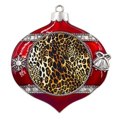 Leopard Skin Texture, Macro, Brown Metal Snowflake And Bell Red Ornament by kyorashop23