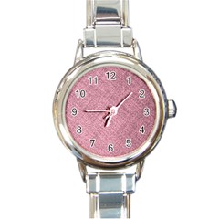 Pink Fabric Texture, Knitted Pink Texture, Round Italian Charm Watch by kyorashop23