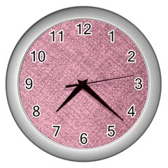 Pink Fabric Texture, Knitted Pink Texture, Wall Clock (silver) by kyorashop23