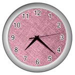 Pink Fabric Texture, Knitted Pink Texture, Wall Clock (Silver) Front