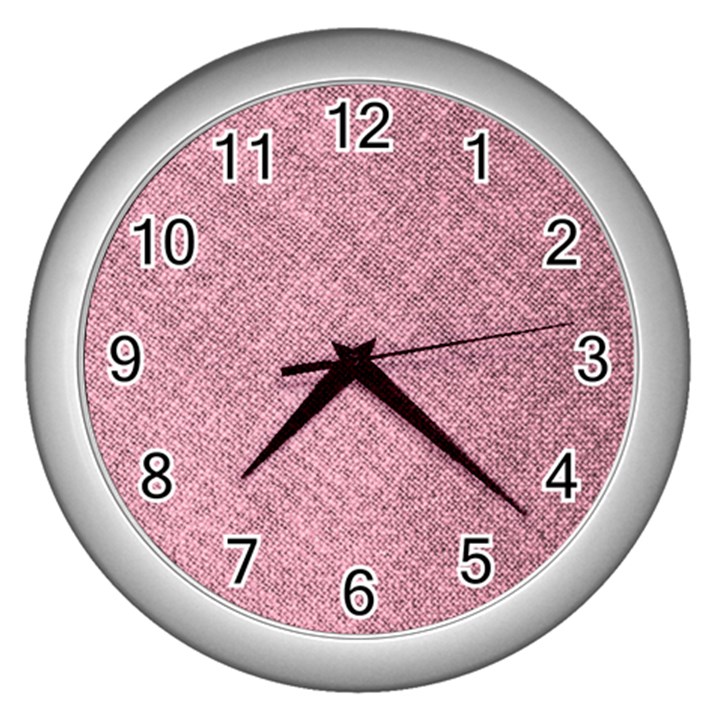 Pink Fabric Texture, Knitted Pink Texture, Wall Clock (Silver)