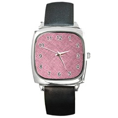 Pink Fabric Texture, Knitted Pink Texture, Square Metal Watch by kyorashop23