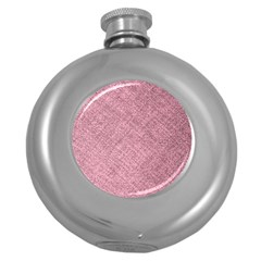 Pink Fabric Texture, Knitted Pink Texture, Round Hip Flask (5 Oz)