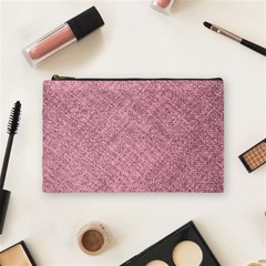 Pink Fabric Texture, Knitted Pink Texture, Cosmetic Bag (medium) by kyorashop23