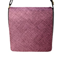 Pink Fabric Texture, Knitted Pink Texture, Flap Closure Messenger Bag (l)