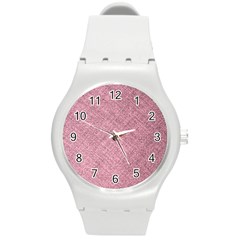 Pink Fabric Texture, Knitted Pink Texture, Round Plastic Sport Watch (m)