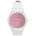 Pink Fabric Texture, Knitted Pink Texture, Round Plastic Sport Watch (M) Front