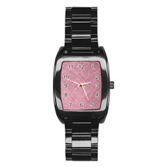 Pink Fabric Texture, Knitted Pink Texture, Stainless Steel Barrel Watch by kyorashop23