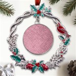 Pink Fabric Texture, Knitted Pink Texture, Metal X mas Wreath Holly leaf Ornament Front