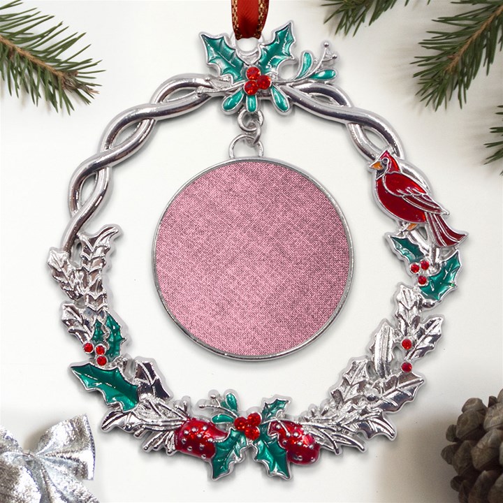 Pink Fabric Texture, Knitted Pink Texture, Metal X mas Wreath Holly leaf Ornament