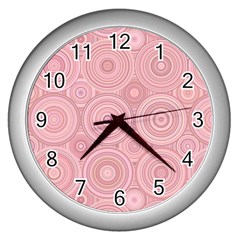 Pink Retro Texture With Circles, Retro Circles Background, Wall Clock (silver) by kyorashop23