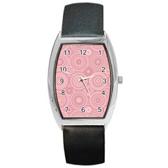 Pink Retro Texture With Circles, Retro Circles Background, Barrel Style Metal Watch by kyorashop23