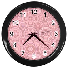 Pink Retro Texture With Circles, Retro Circles Background, Wall Clock (black) by kyorashop23