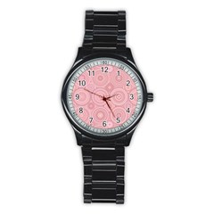 Pink Retro Texture With Circles, Retro Circles Background, Stainless Steel Round Watch by kyorashop23