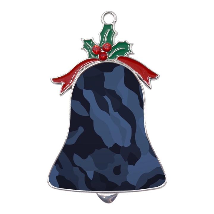 Purple Camo Metal Holly Leaf Bell Ornament