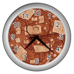 Retro Education Texture, Creative Education Background Wall Clock (silver) by kyorashop23