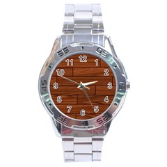 Seamless Wooden Planks Brown Wooden Background Stainless Steel Analogue Watch by kyorashop23