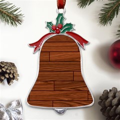 Seamless Wooden Planks Brown Wooden Background Metal Holly Leaf Bell Ornament