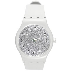 Silver Glitter Texture, Light Creative Background Round Plastic Sport Watch (m)