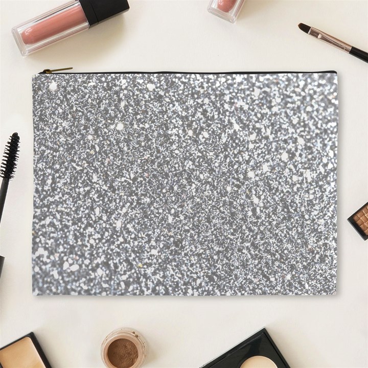 Silver Glitter Texture, Light Creative Background Cosmetic Bag (XL)