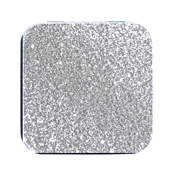 Silver Glitter Texture, Light Creative Background Square Metal Box (Black)